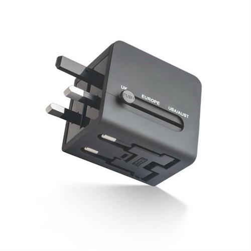 TRAVEL 220 MULTIPLO (EURO-USA-UK-AUSTRALIA) + USB PORT NERO