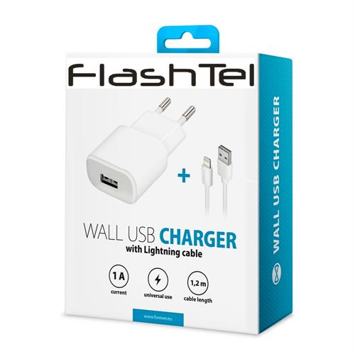 TRAVEL CHAR USB + CAVO DATI IPHONE 1.2 MT 220v 1A 5V BIANCO