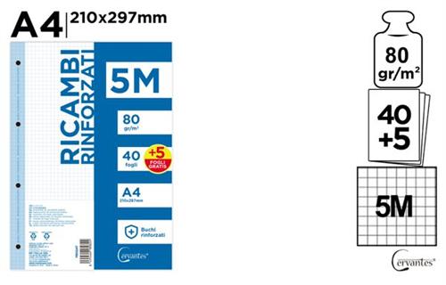 CERVANTES RICAMBI RINFORZATI 40+5FF/80G 5M (1CF 45 FOGLI)