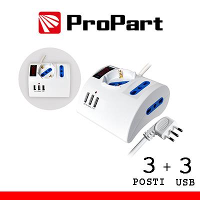 ProPart MULTIPRESA 3POS TAV BIP  BIP/SCHUKO  USB SP 16A INT