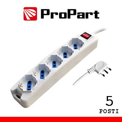 ProPart MULTIPRESA 5PO BIPASSO/SCHUKO SPINA 16A+INTERR.BIANC