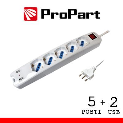 ProPart MULTIPRESA 5PO BIPASSO/SCHUKO SPINA 16A+INTERR BIANC