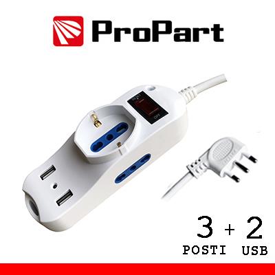 ProPart MULTIPRESA 3POS BIP+BIP/SCHUKO + USB SP 16A + INT